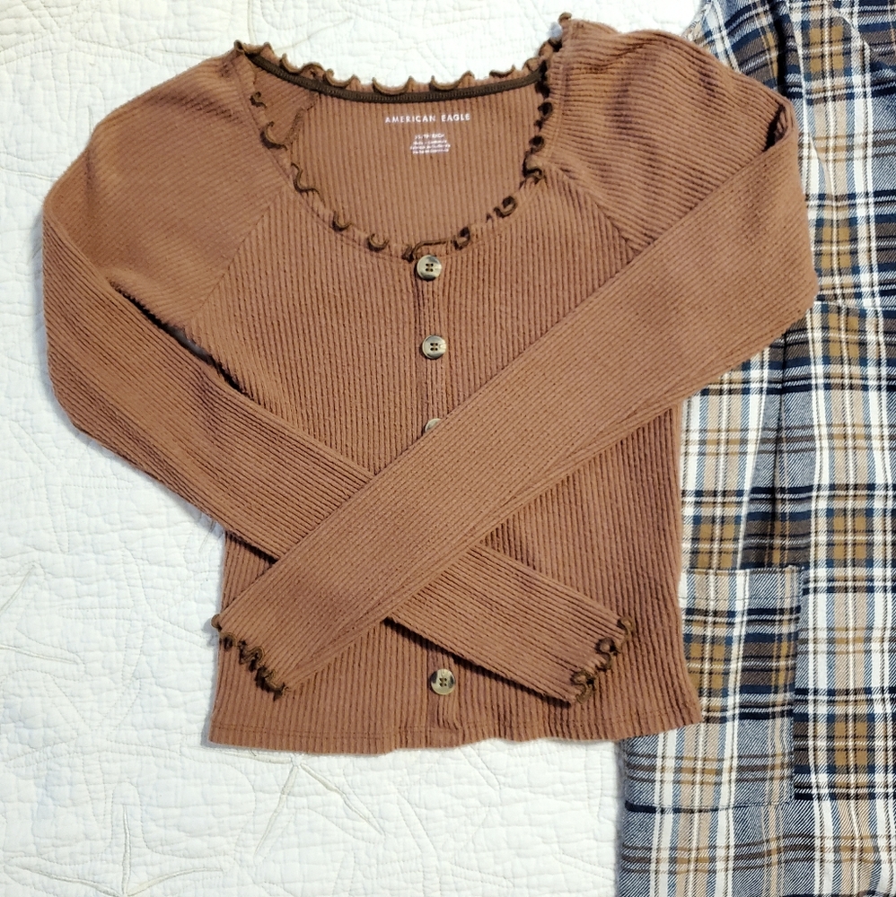 American Eagle XSmall Brown/ Burnt Orange Long Sleeve  Shirt